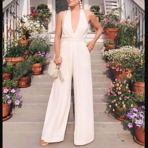 Jill Stuart Mara Halter Jumpsuit Ivory 6 EUC